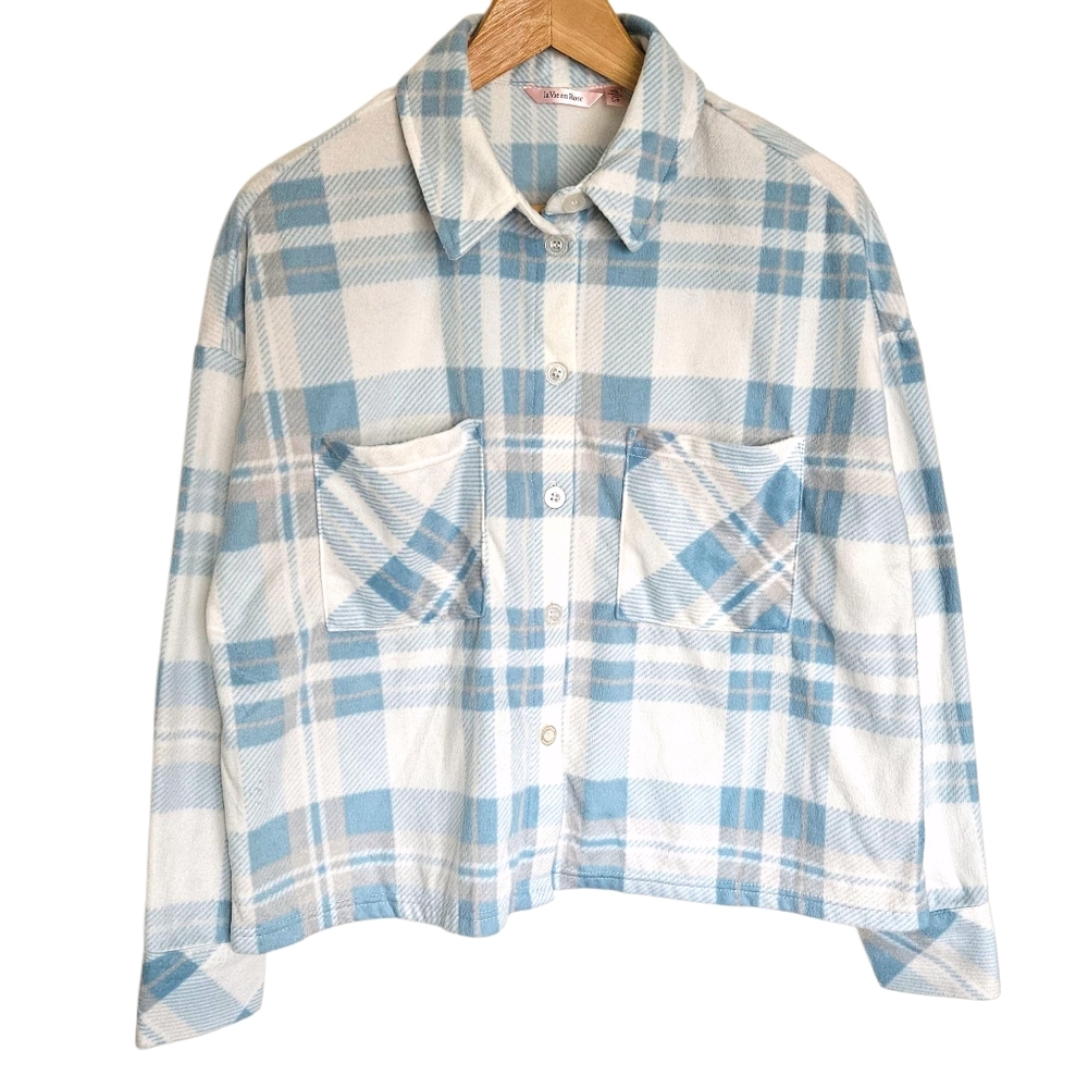 La Vie En Rose Soft‎ Plaid Micropolar Pajama Shirt